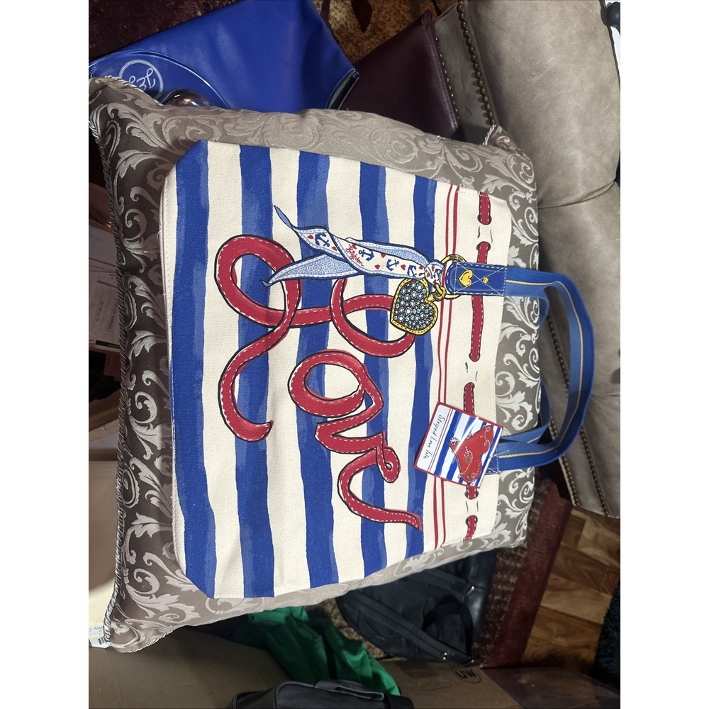 Brightons Newest Limited Striped All American Designer Love Canvas Tote Bag NWT
